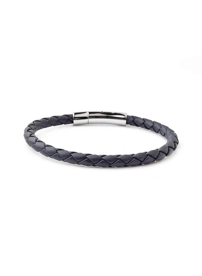 Riblor Fabio Leather Bracelet Navy Blue And Silver - Image 3